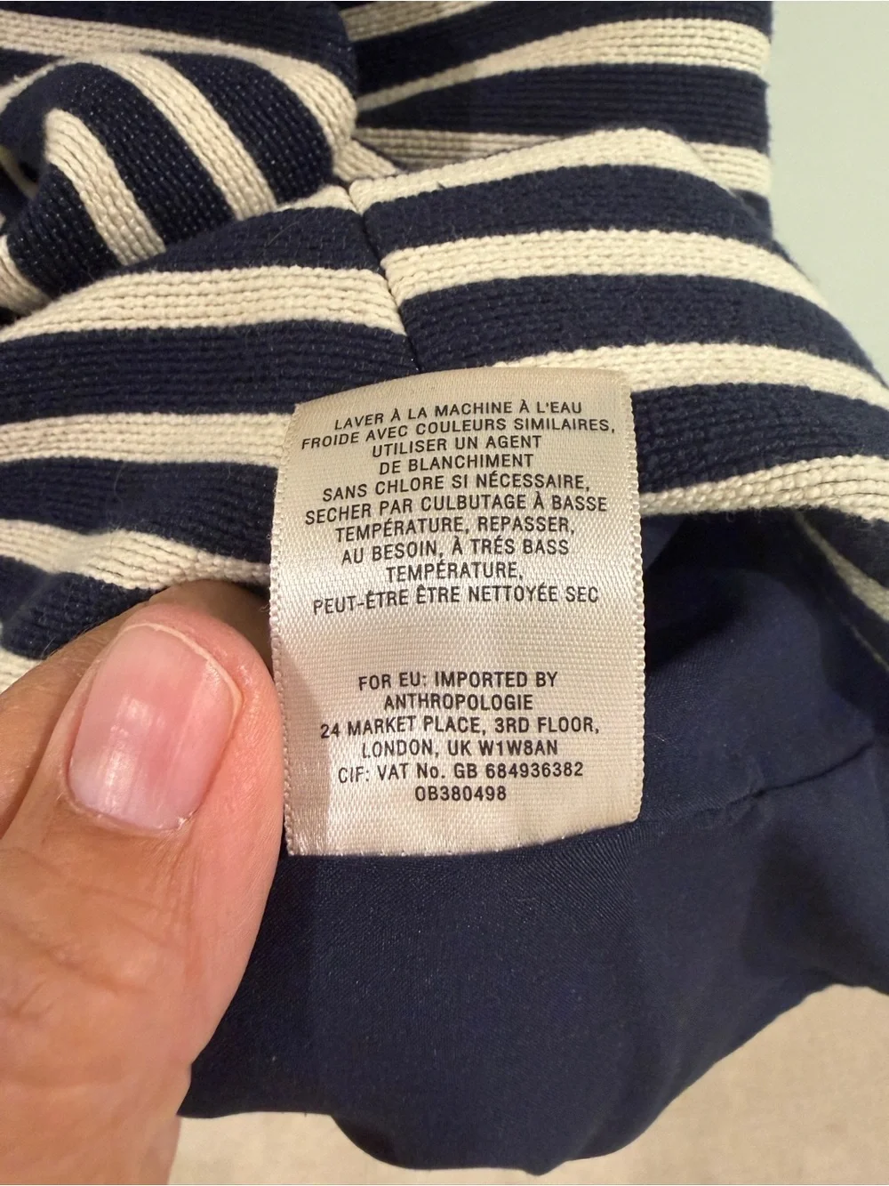 Anthropologie Maeve Navy and White Striped V-Neck Fit & Flare Dress